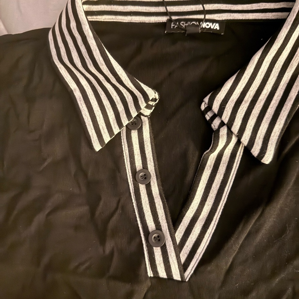 Fashion Nova Women’s Black Shirt with Striped Collar